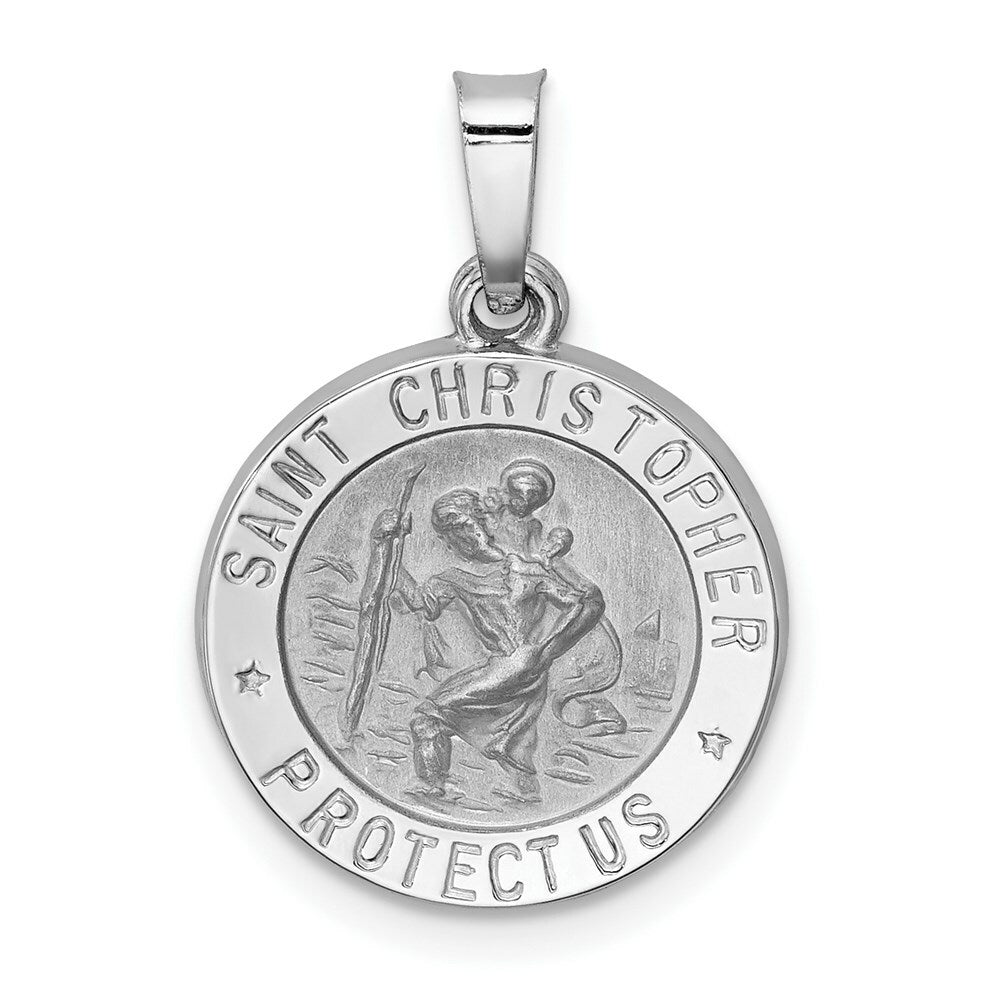 14K White Gold Polished and Satin St. Christopher Medal Pendant 15mm width