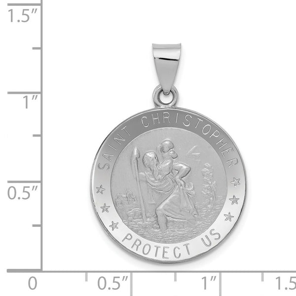 14K White Gold Polished and Satin St. Christopher Medal Pendant 22mm width