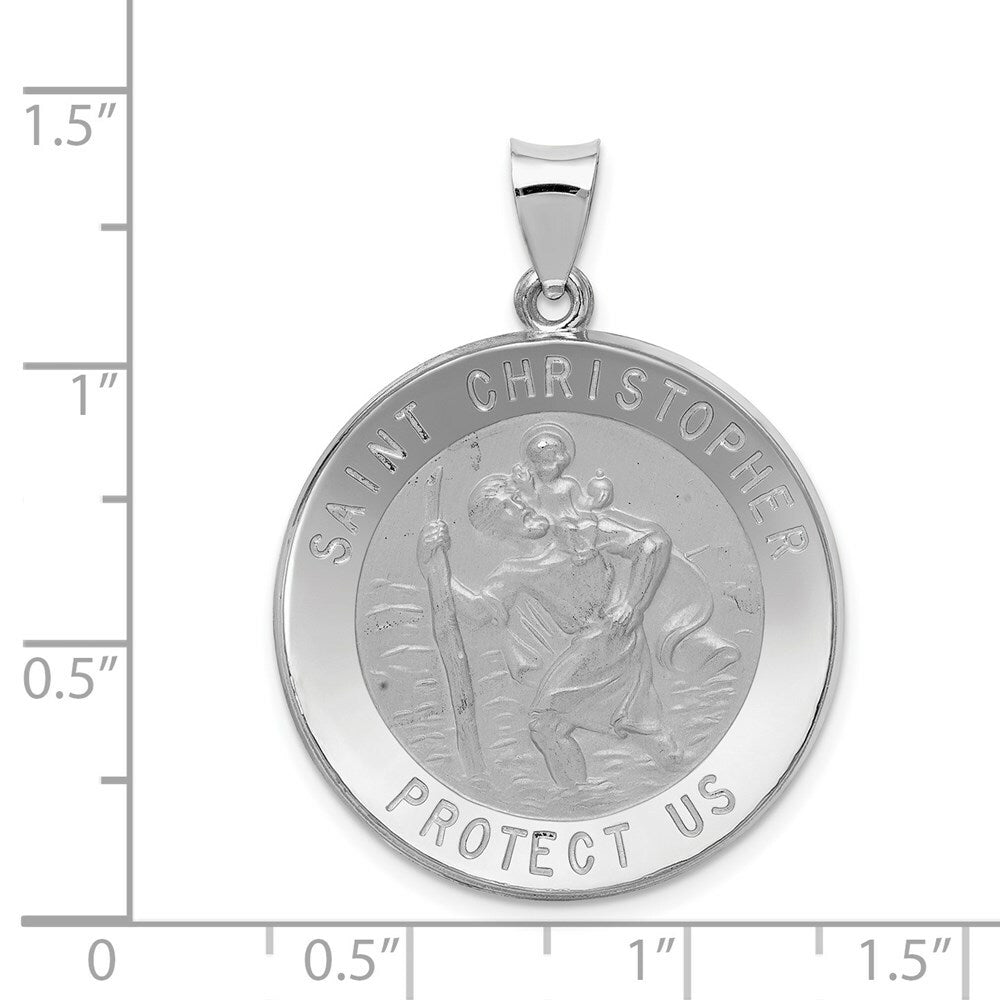14K White Gold Polished and Satin St. Christopher Medal Pendant 26mm width