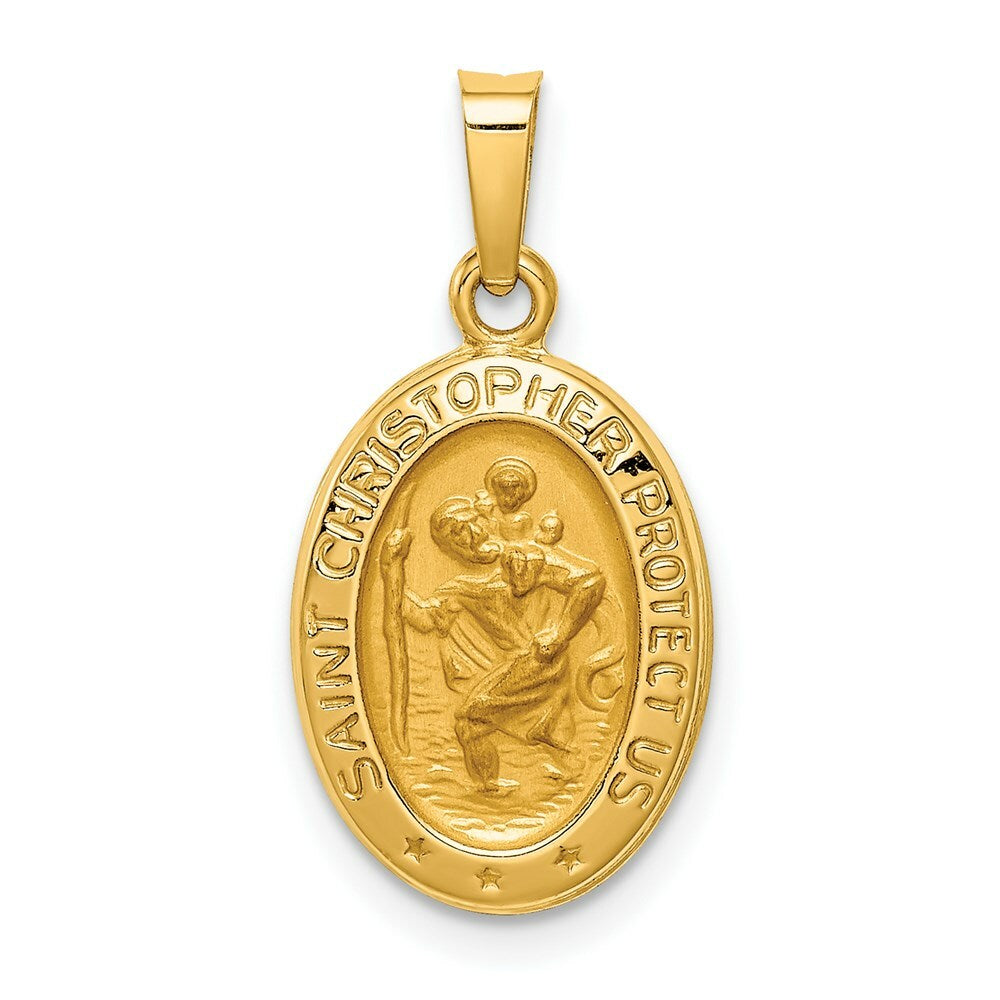 14K Yellow Gold Polished and Satin St. Christopher Medal Pendant 11mm width