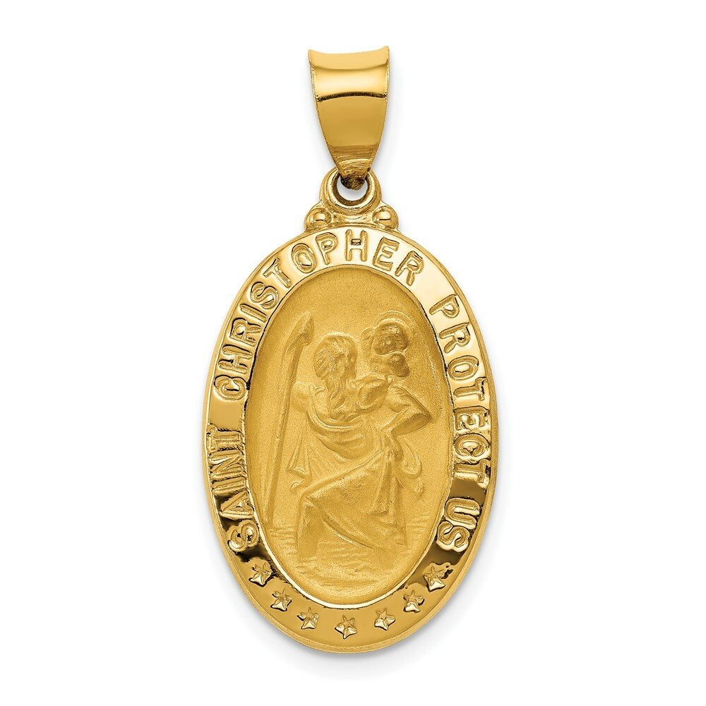 14K Yellow Gold Polished and Satin St. Christopher Medal Pendant 15mm width