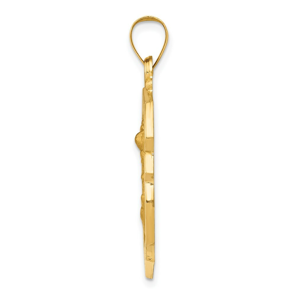 14K Yellow Gold Polished and Satin St. Michael Badge Medal Pendant 21mm width