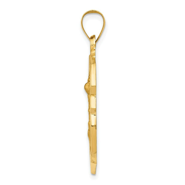 14K Yellow Gold Polished and Satin St. Michael Badge Medal Pendant 21mm width