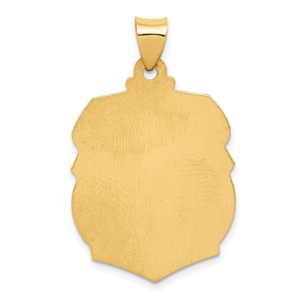 14K Yellow Gold Polished and Satin St. Michael Badge Medal Pendant 21mm width