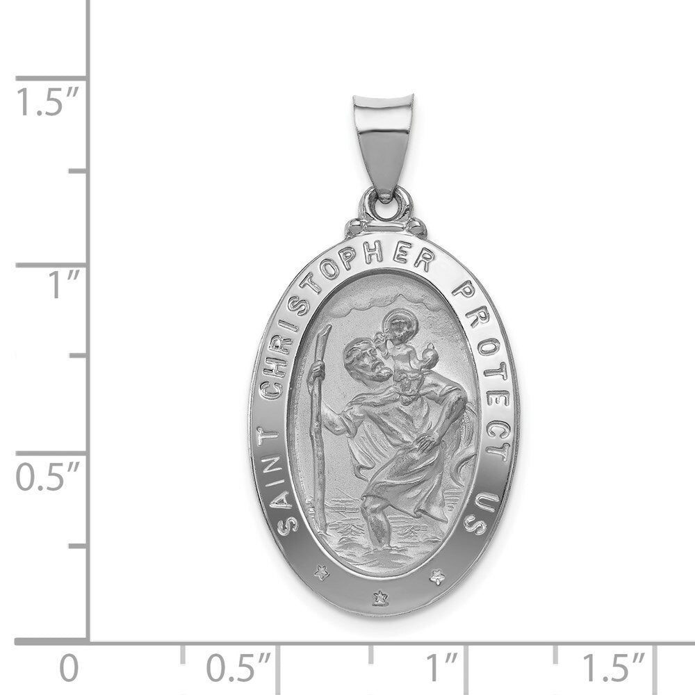 14K White Gold Polished and Satin St. Christopher Medal Pendant 18mm width