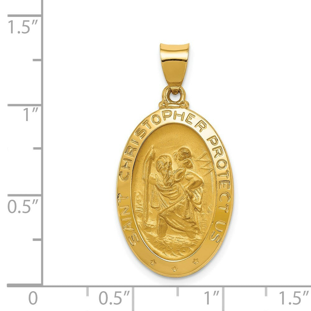 14K Yellow Gold Polished and Satin St. Christopher Medal Pendant 16mm width