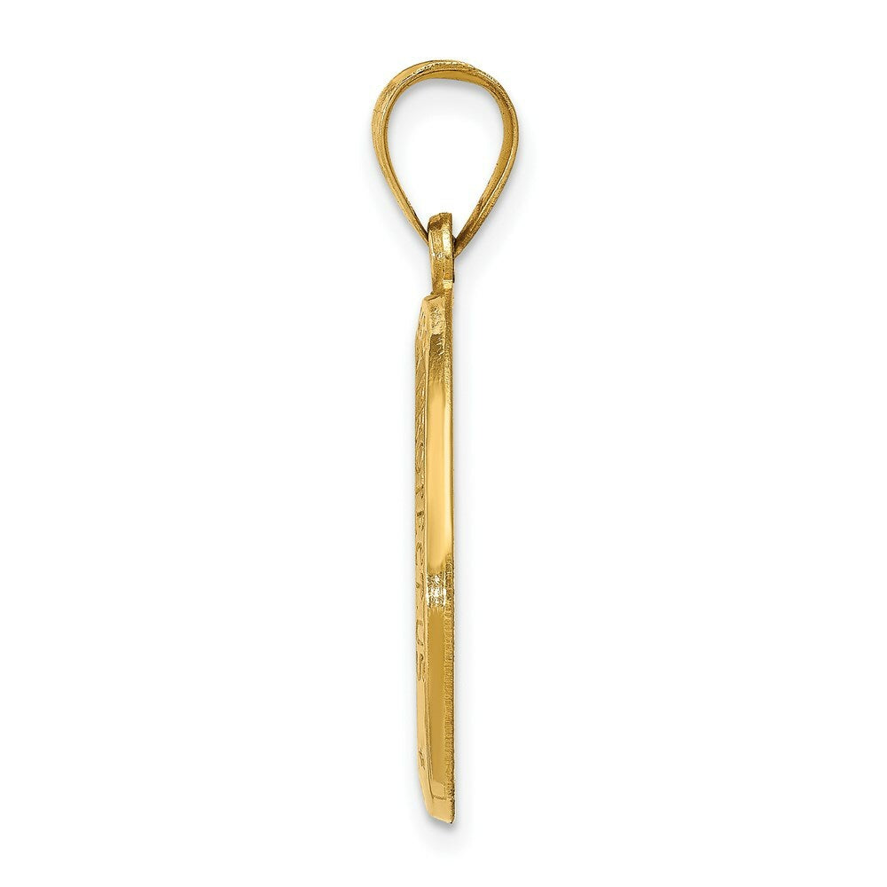 14K Yellow Gold Polished and Satin St. Christopher Medal Pendant 14mm width
