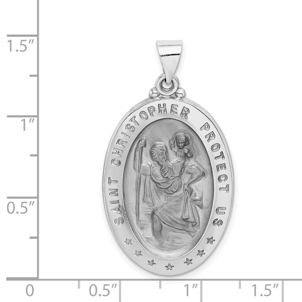 14K White Gold Polished and Satin St. Christopher Medal Pendant 21mm width