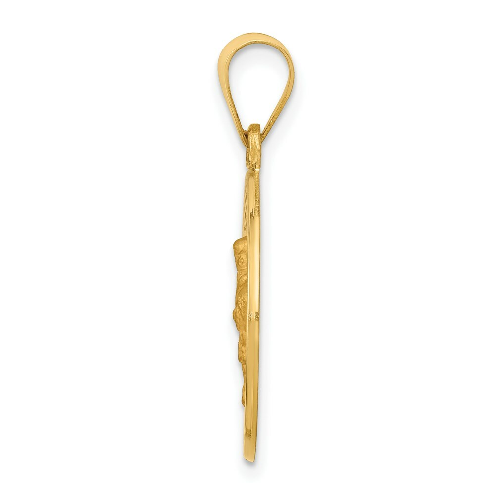 14K Yellow Gold Polished and Satin St. Edward Medal Pendant 19mm width