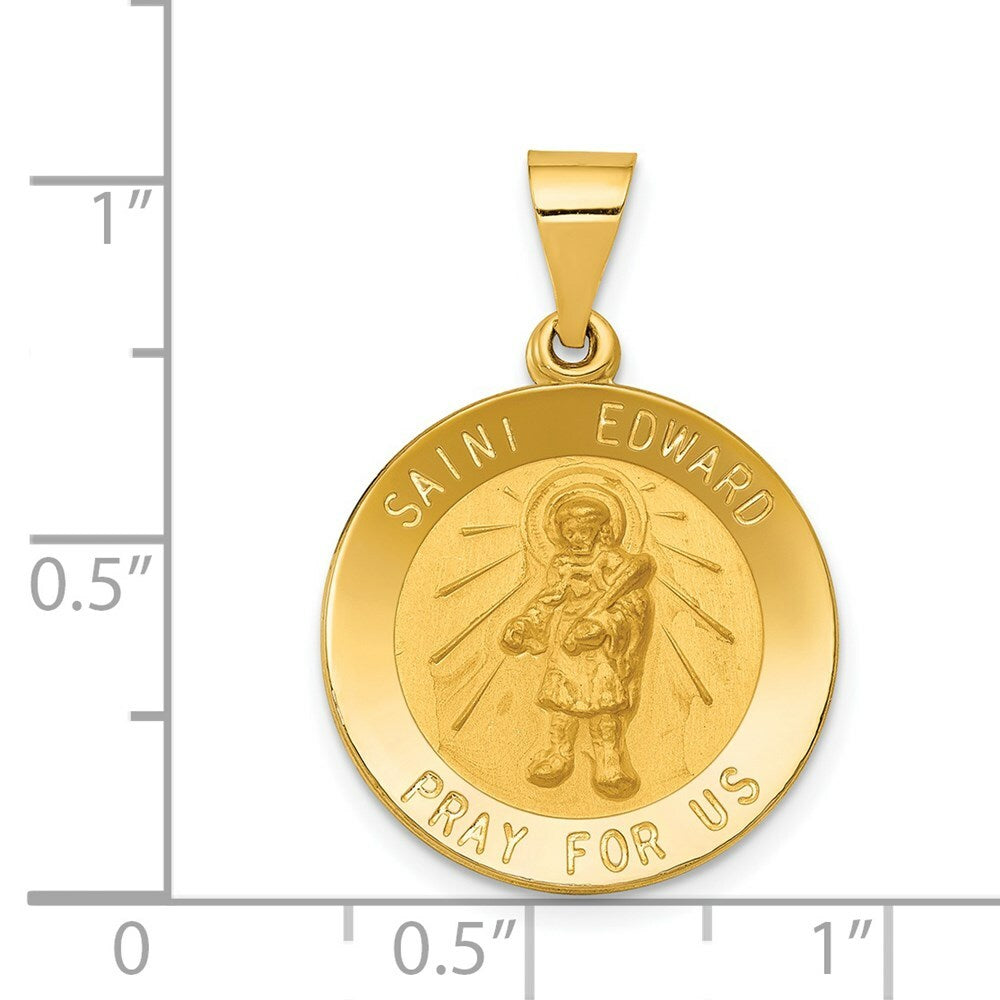 14K Yellow Gold Polished and Satin St. Edward Medal Pendant 19mm width