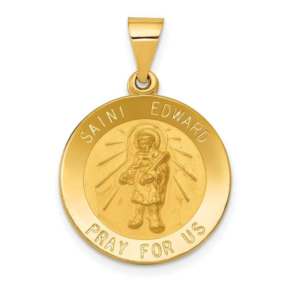14K Yellow Gold Polished and Satin St. Edward Medal Pendant 19mm width