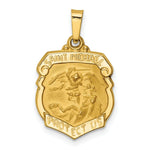 Load image into Gallery viewer, 14K Yellow Gold Polished and Satin St. Michael Badge Medal Pendant 14mm width
