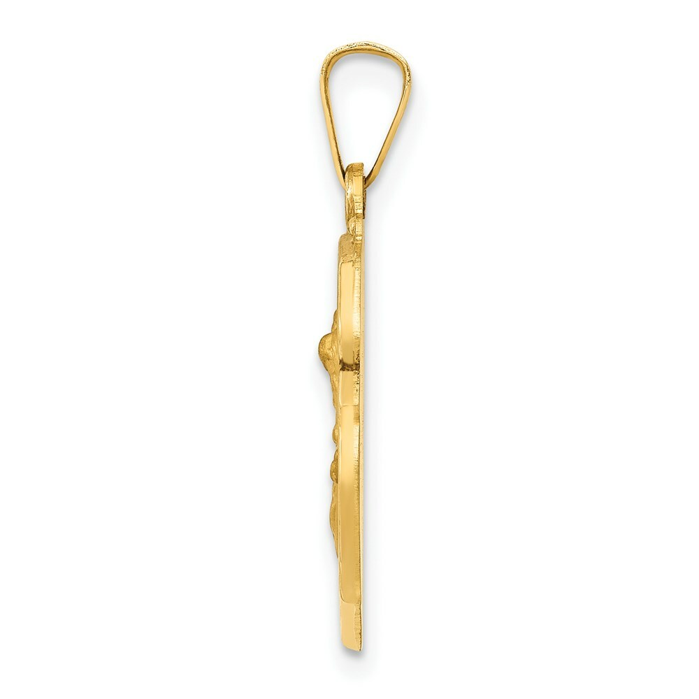 14K Yellow Gold Polished and Satin St. Michael Badge Medal Pendant 14mm width
