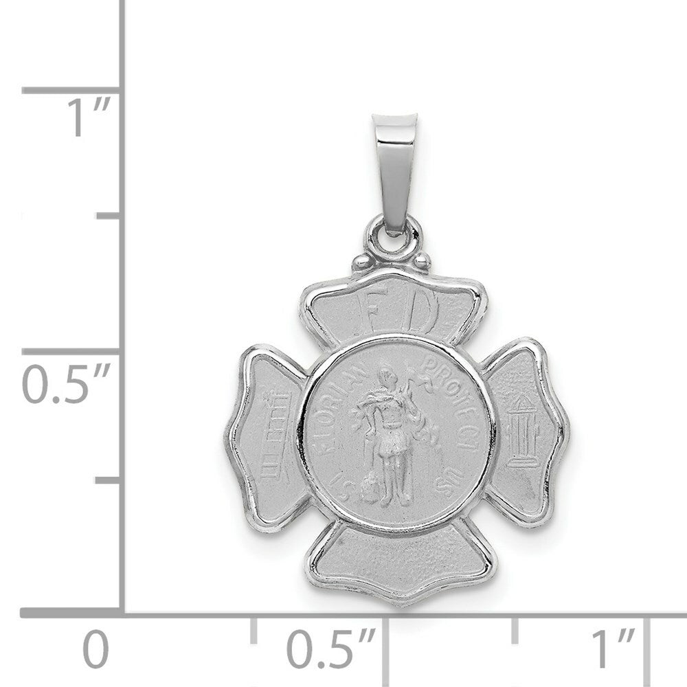 14K White Gold Polished and Satin St. Florian Badge Pendant 16mm width