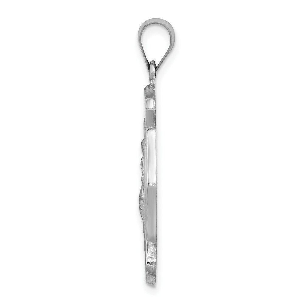 14K White Gold Polished and Satin St. Florian Badge Medal Penant 26mm width