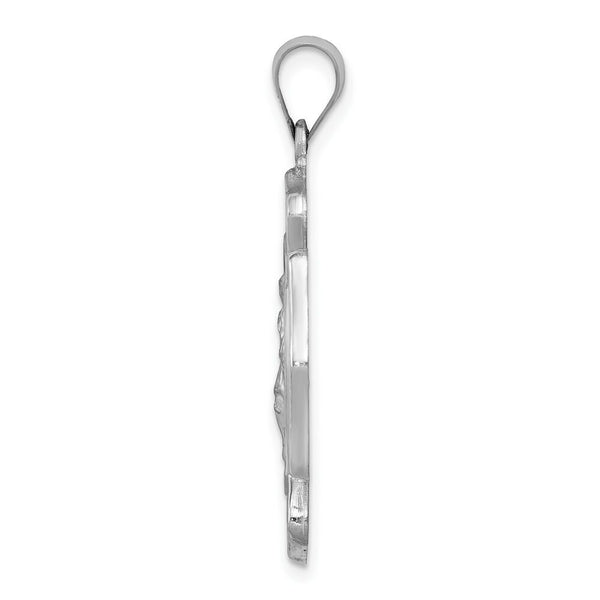 14K White Gold Polished and Satin St. Florian Badge Medal Penant 26mm width