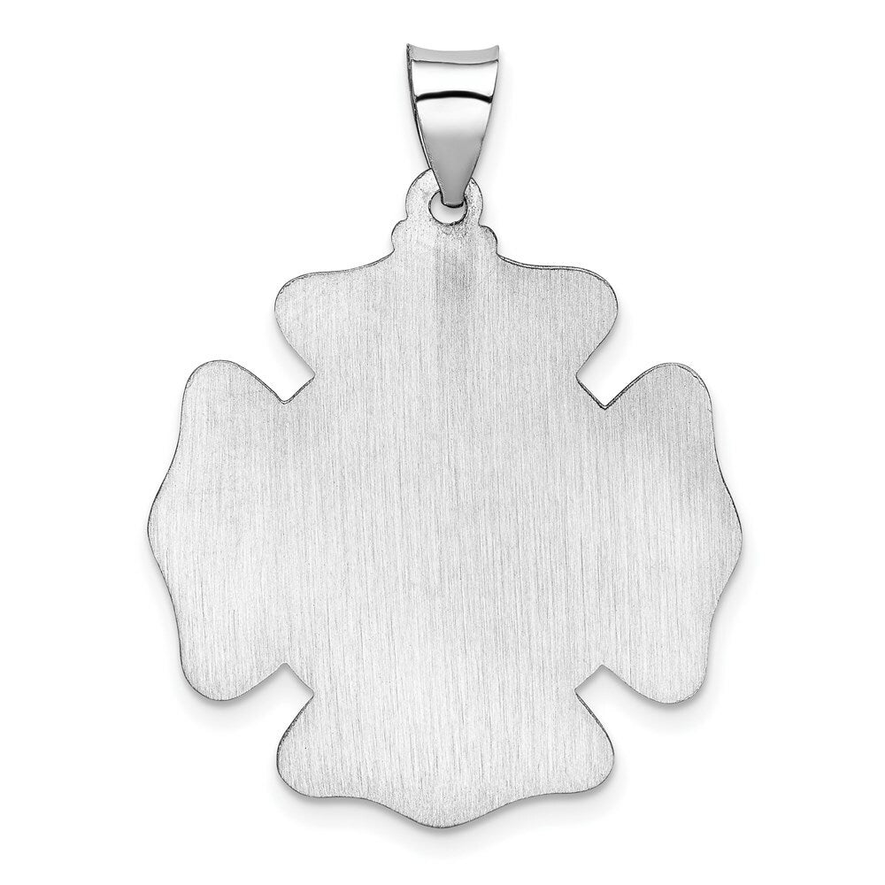 14K White Gold Polished and Satin St. Florian Badge Medal Penant 26mm width