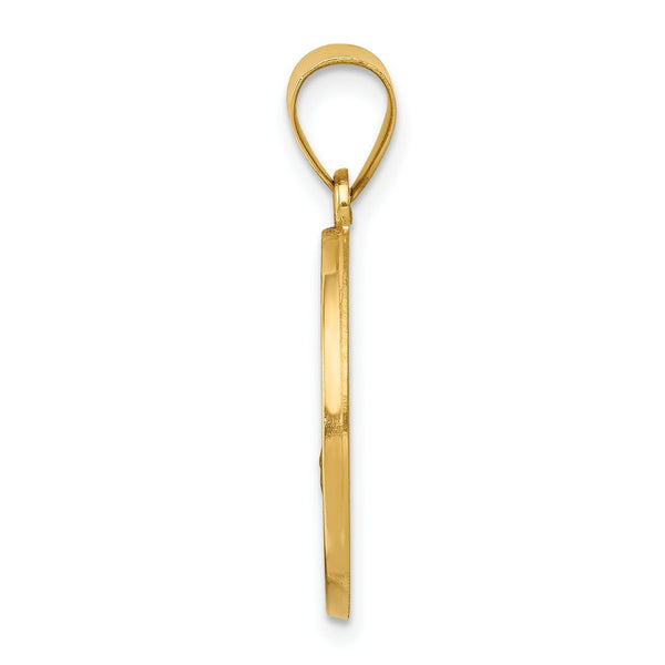 14K Yellow Gold Polished and Satin St. Florian Medal Pendant 18mm width