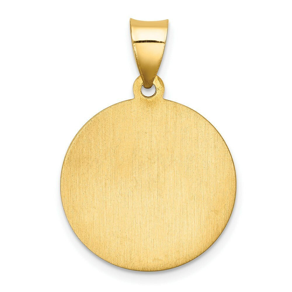 14K Yellow Gold Polished and Satin St. Florian Medal Pendant 18mm width