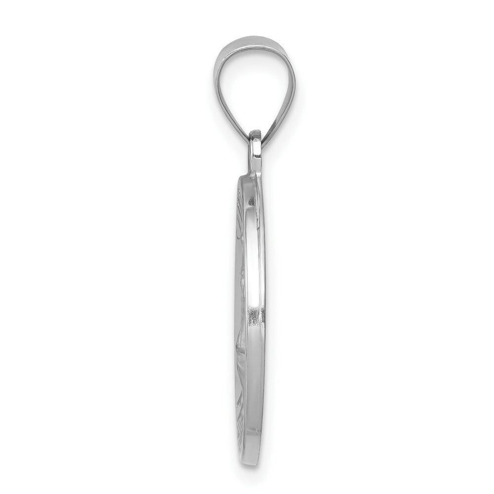 14K White Gold Polished and Satin St. Florian Medal Pendant 18mm width
