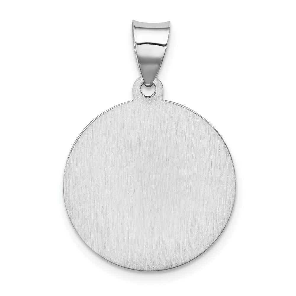 14K White Gold Polished and Satin St. Florian Medal Pendant 18mm width