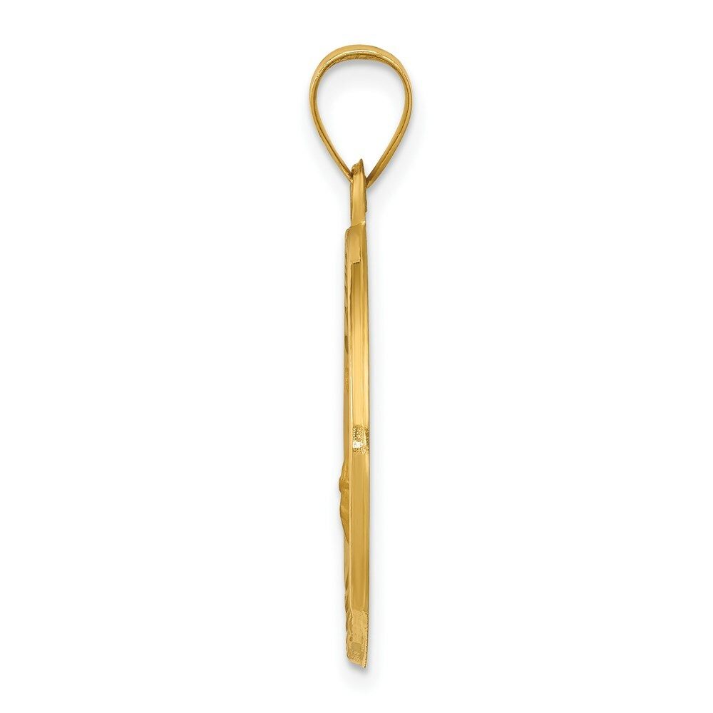 14K Yellow Gold Polished and Satin St. Florian Medal Pendant 22mm width