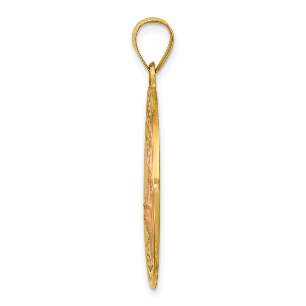 14K Yellow Gold Polished and Satin St. Florian Medal Pendant 26mm width