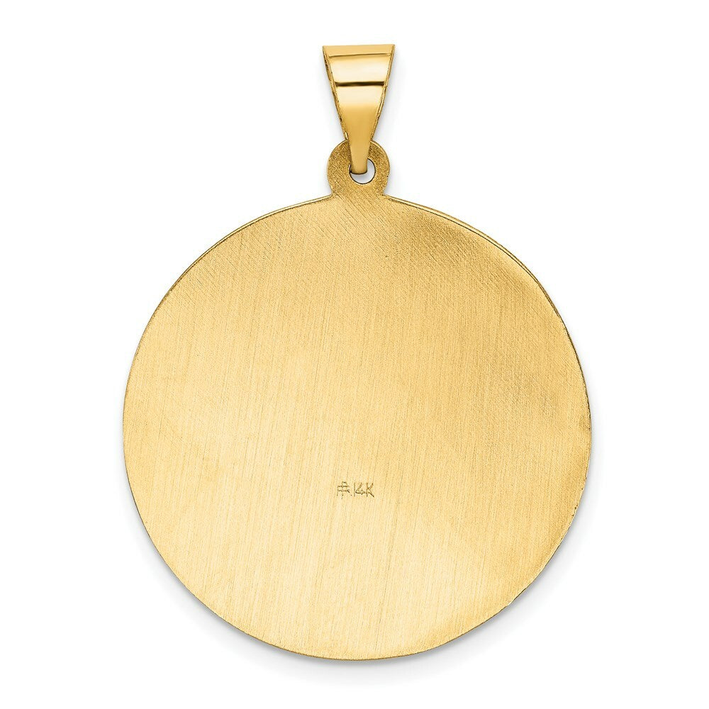 14K Yellow Gold Polished and Satin St. Florian Medal Pendant 26mm width