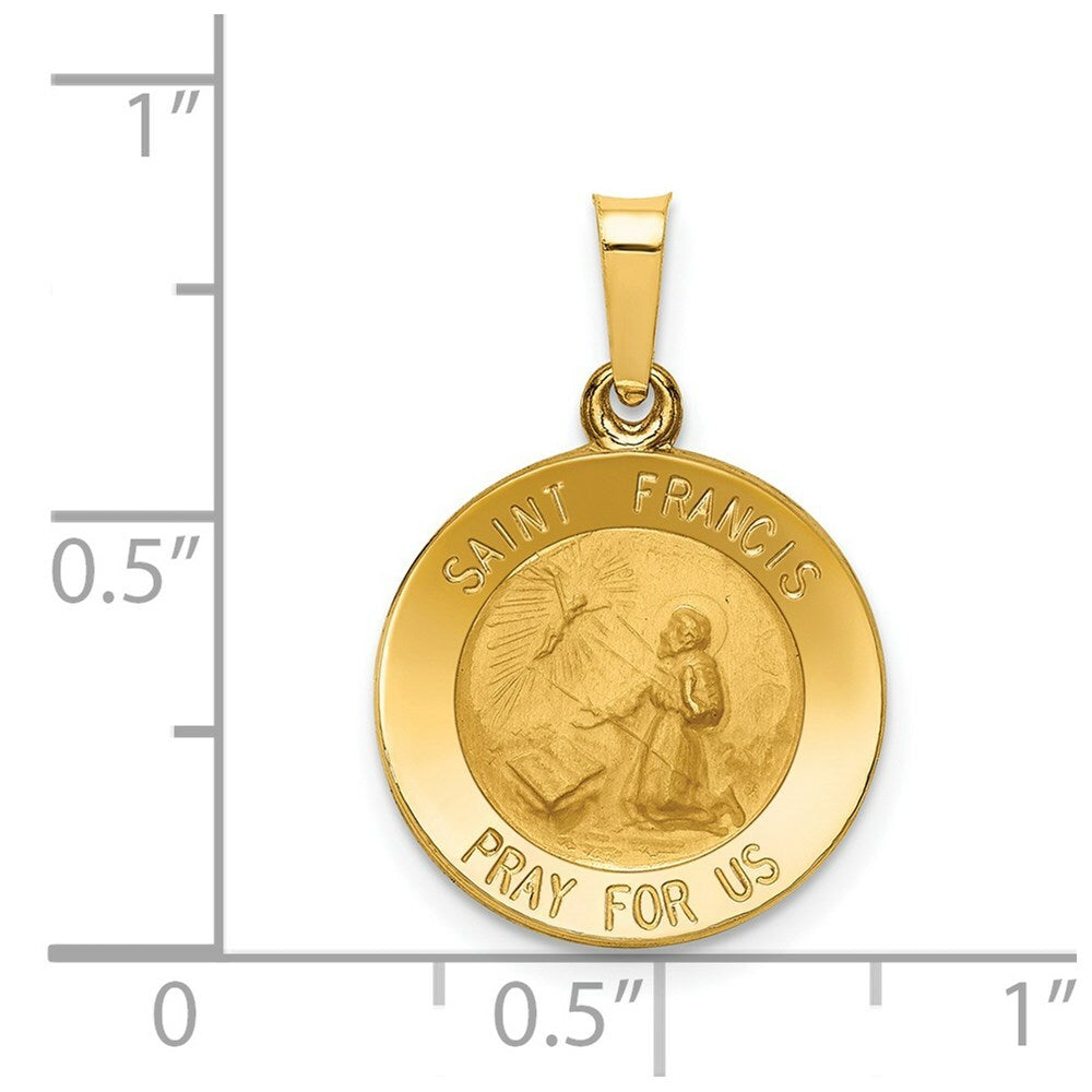 14K Yellow Gold Polished and Satin St. Francis Medal Pendant 15mm width