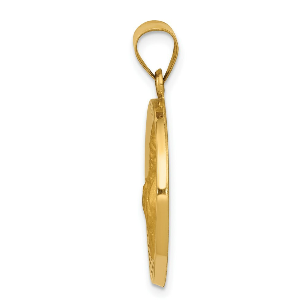 14K Yellow Gold Polished and Satin St. Francis of Assisi Medal Pendant 22mm width
