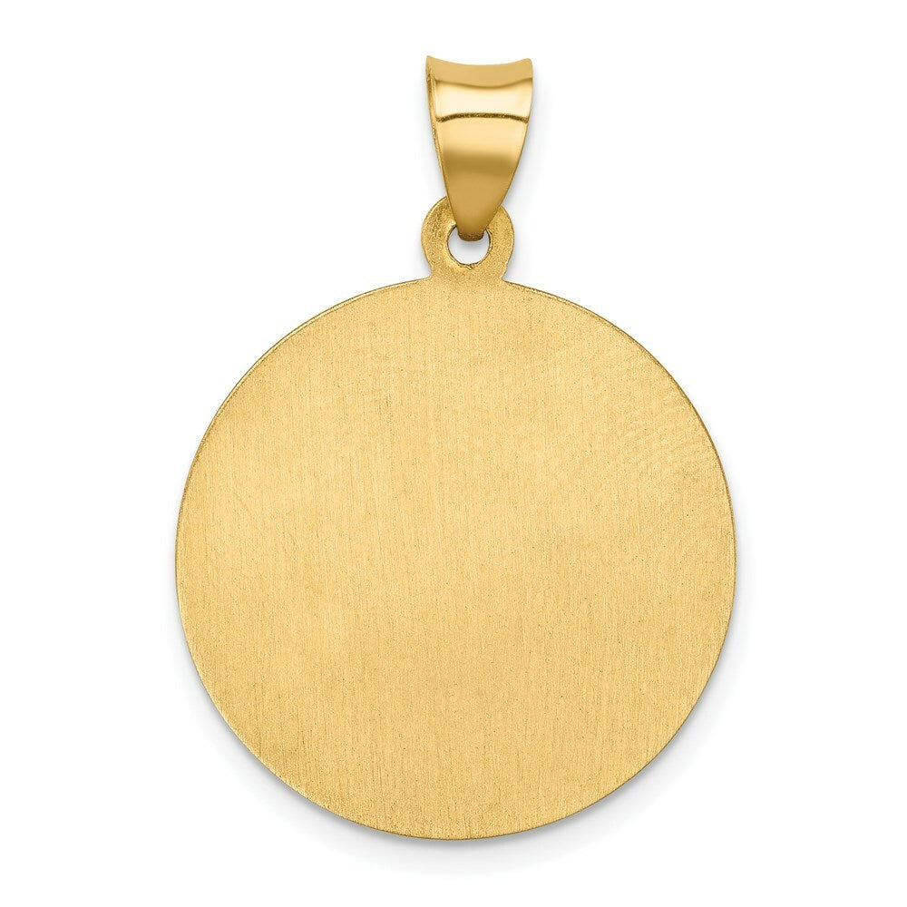 14K Yellow Gold Polished and Satin St. Francis of Assisi Medal Pendant 22mm width