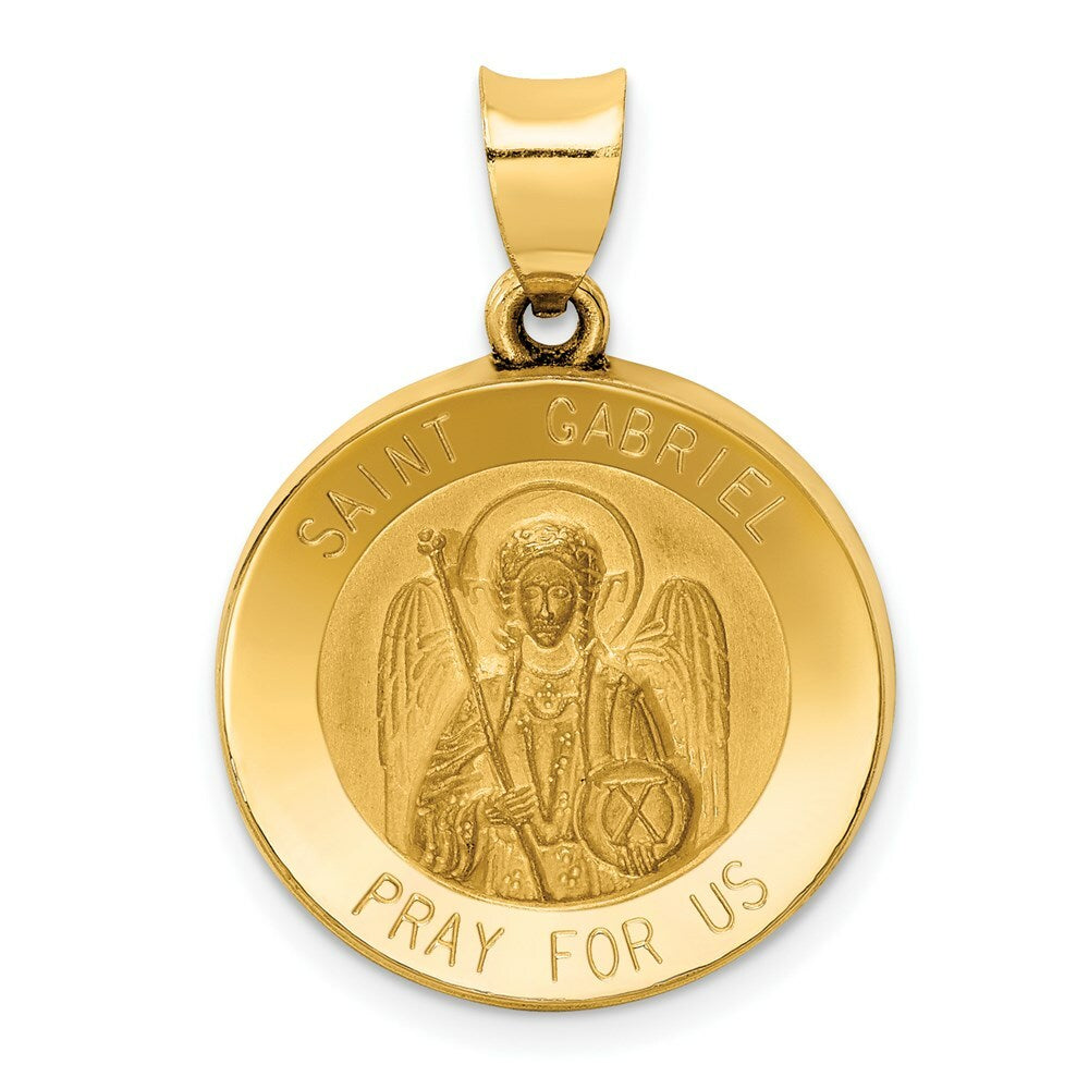14K Yellow Gold Polished and Satin St. Gabriel Medal Pendant 19mm width