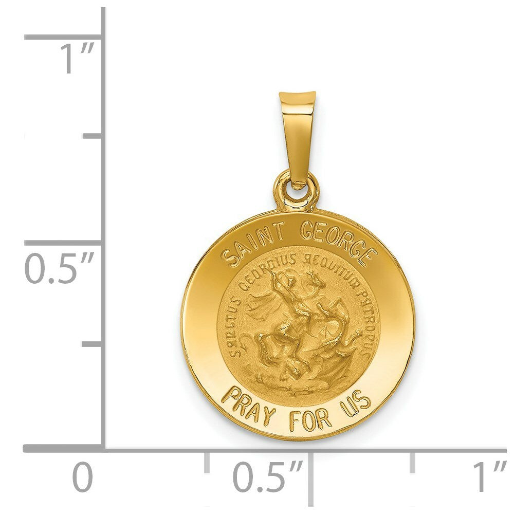 14K Yellow Gold Polished and Satin St. George Medal Pendant 15mm width