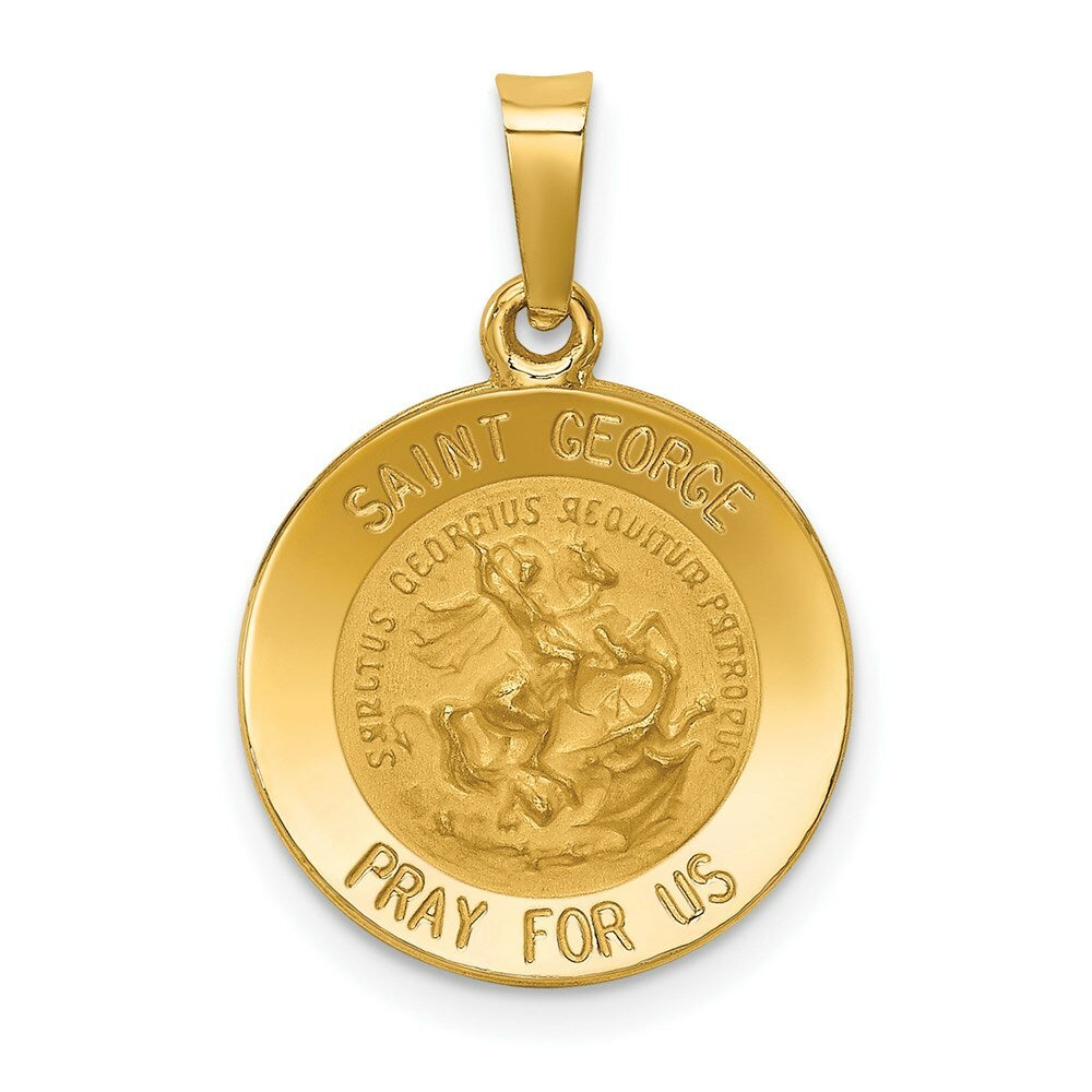 14K Yellow Gold Polished and Satin St. George Medal Pendant 15mm width