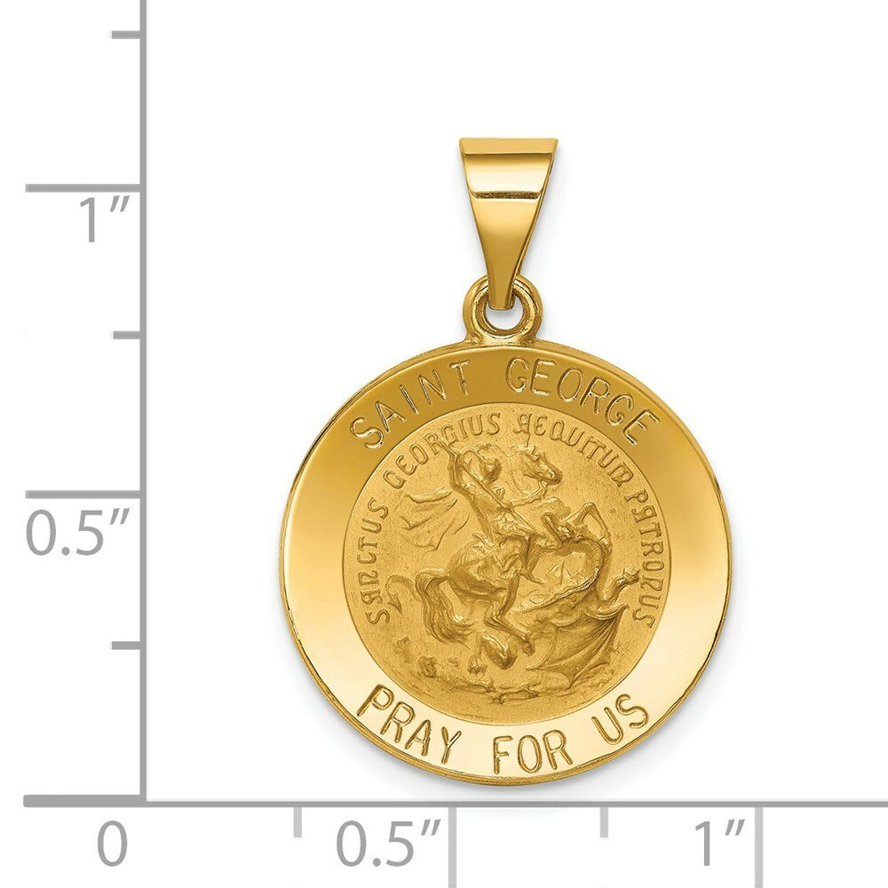 14K Yellow Gold Polished and Satin St. George Medal Pendant 19mm width