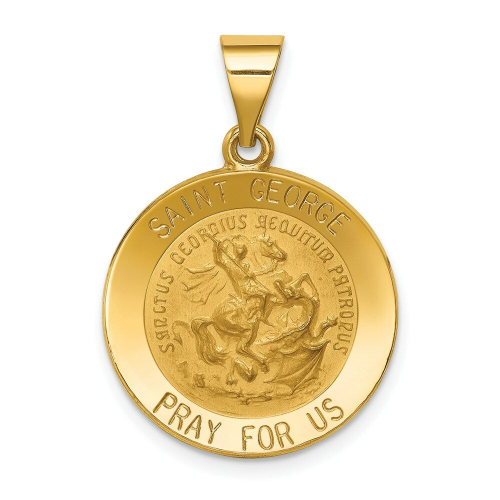 14K Yellow Gold Polished and Satin St. George Medal Pendant 19mm width