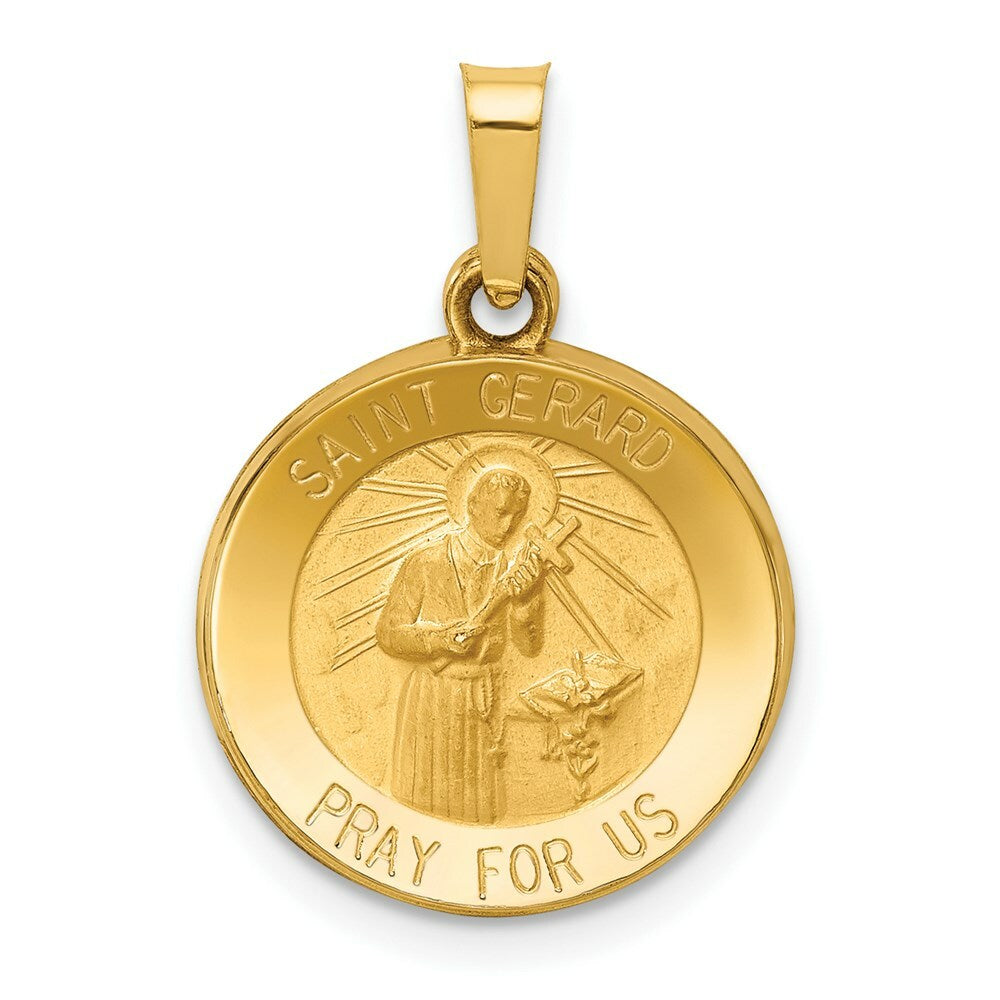 14K Yellow Gold Polished and Satin St. Gerard Medal Pendant 15mm width
