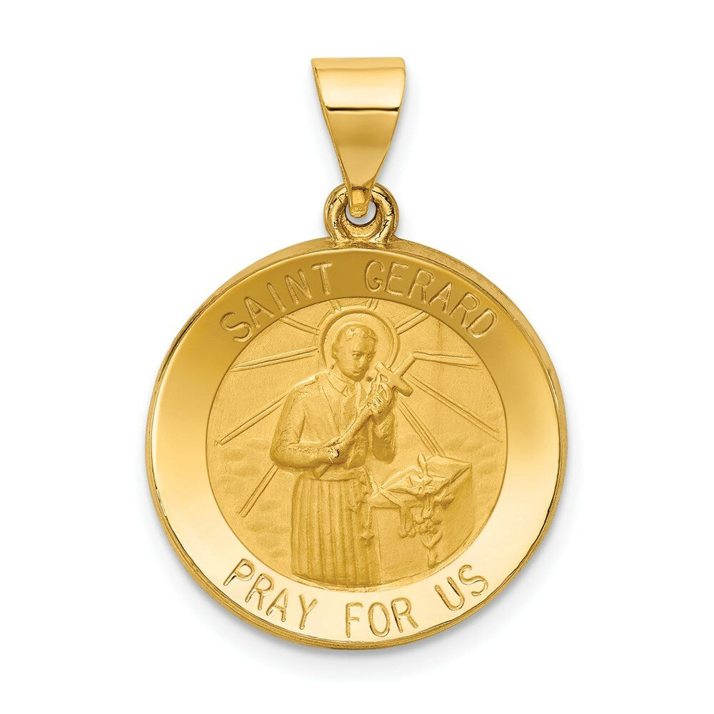 14K Yellow Gold Polished and Satin St. Gerard Medal Pendant 18mm width