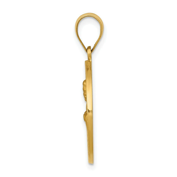 14K Yellow Gold Polished and Satin St. John Medal Pendant 19mm width