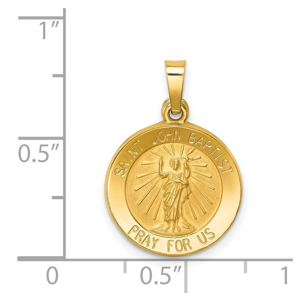 14K Yellow Gold Polished and Satin St. John Baptist Medal Pendant 15mm width