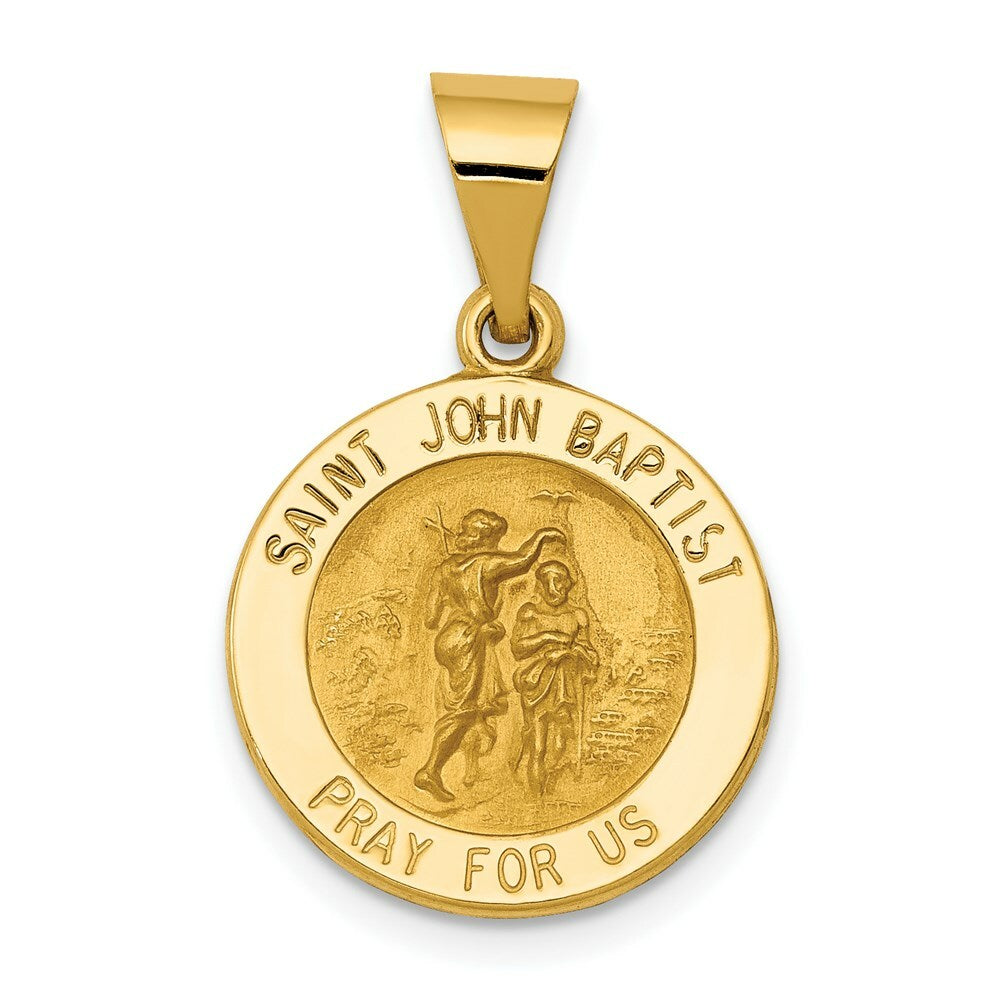 14K Yellow Gold Polished and Satin St. John Baptist Medal Pendant 15mm width