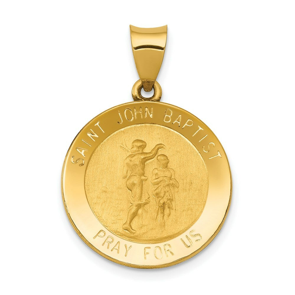 14K Yellow Gold Polished and Satin St. John Baptist Medal Pendant 19mm width