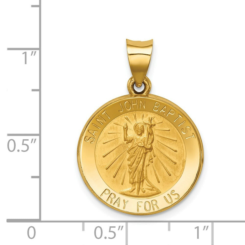 14K Yellow Gold Polished and Satin St. John Baptist Medal Pendant 18mm width