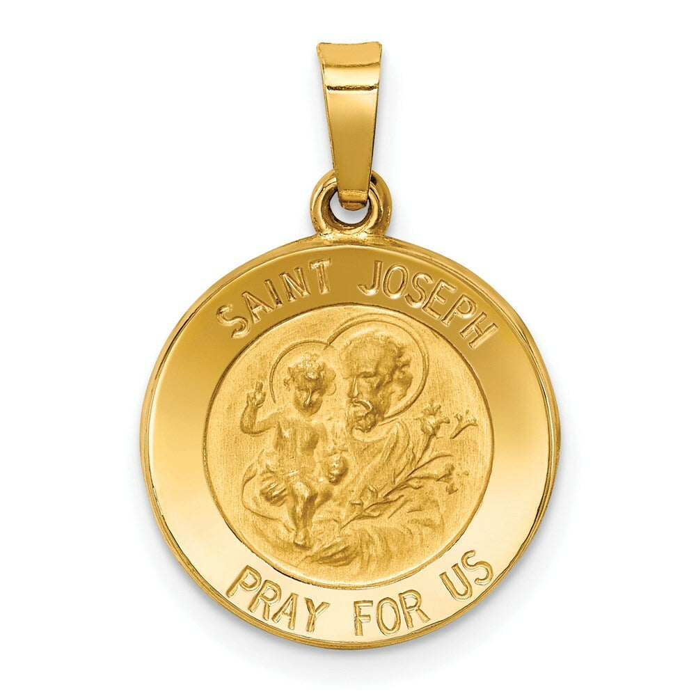 14K Yellow Gold Polished and Satin St. Joseph Medal Pendant 15mm width