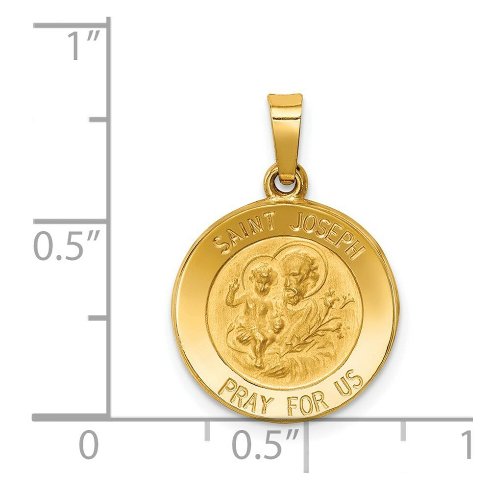 14K Yellow Gold Polished and Satin St. Joseph Medal Pendant 15mm width