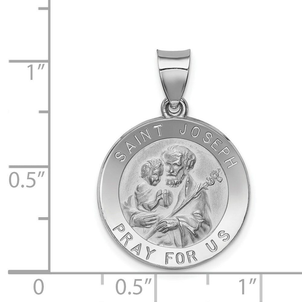 14K White Gold Polished and Satin St. Joseph Medal Pendant 19mm width