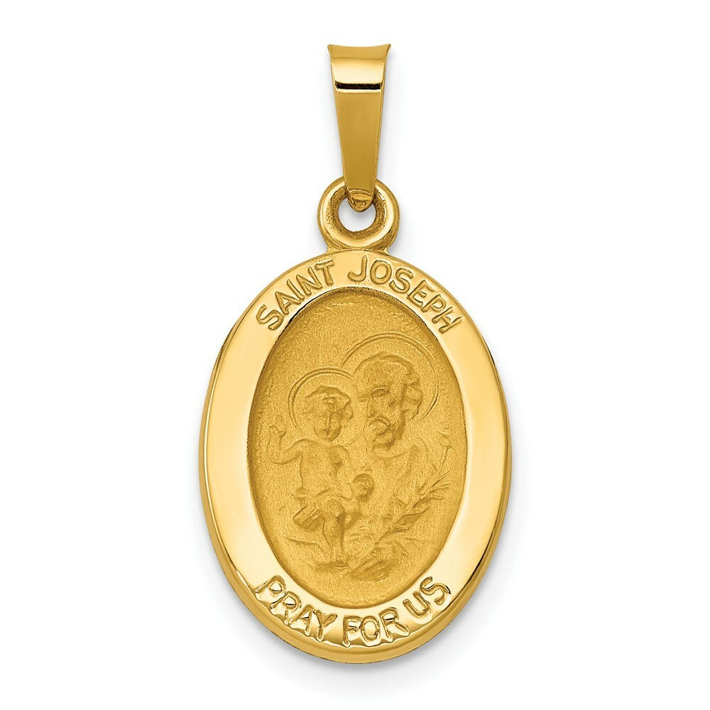14K Yellow Gold Polished and Satin St. Joseph Medal Pendant 11mm width