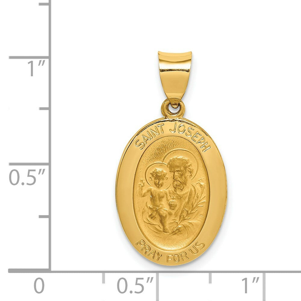 14K Yellow Gold Polished and Satin St. Joseph Medal Pendant 15mm width