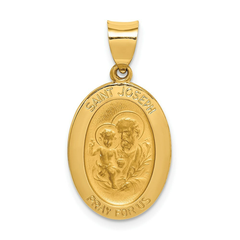 14K Yellow Gold Polished and Satin St. Joseph Medal Pendant 15mm width