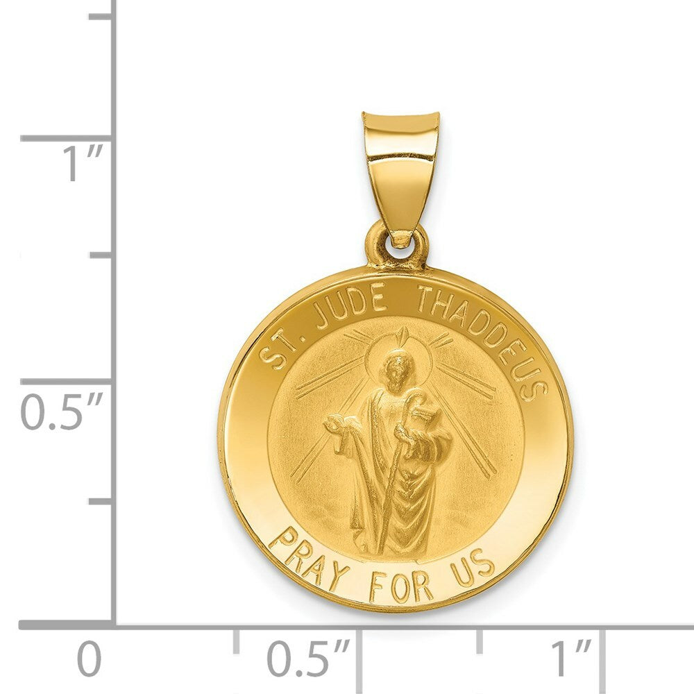 14K Yellow Gold Polished and Satin St. Jude Thaddeus Medal Pendant 19mm width